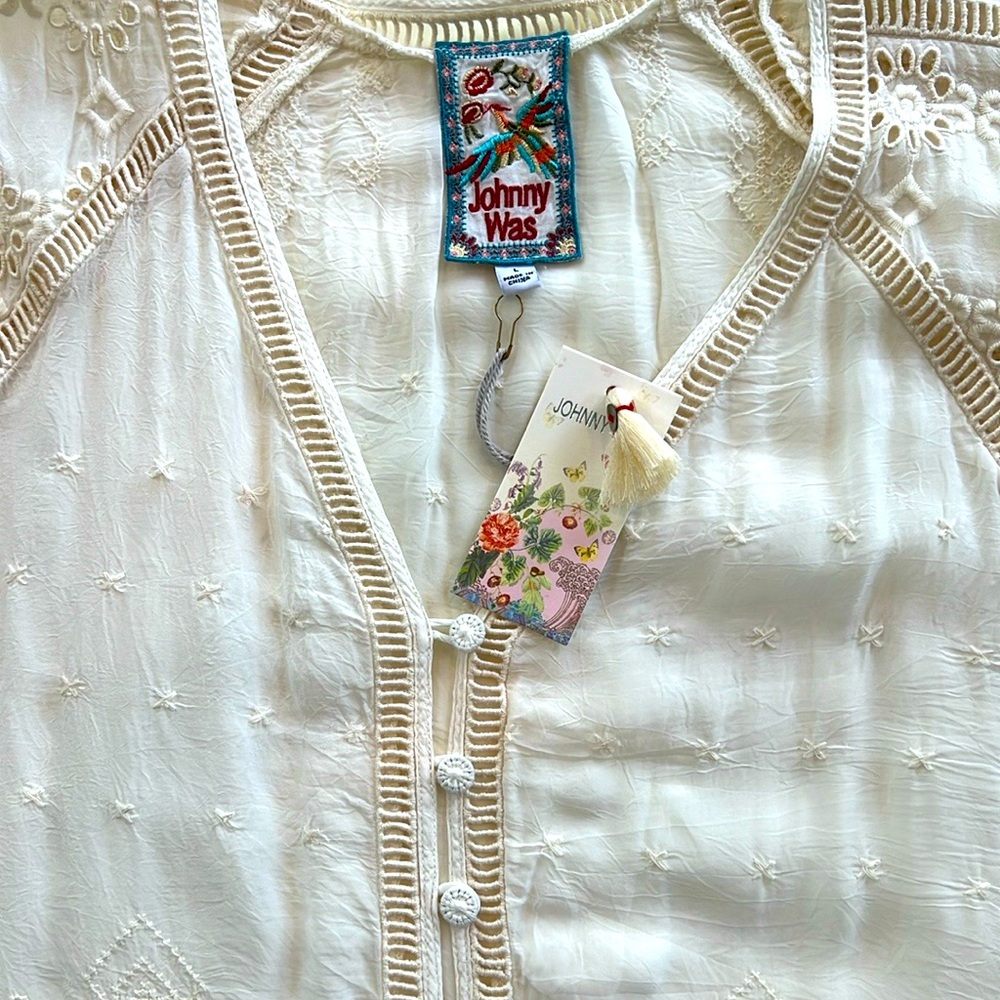 NWT! Johnny Was Laurel Amari Delicate Boho Pale Cream Blouse Size L - Picture 13 of 14
